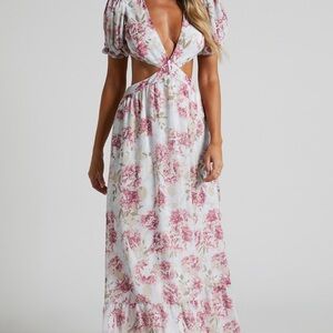 Showpo Pink Floral Cut-Out Maxi Dress